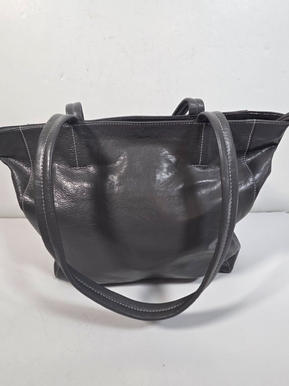 Latico Dark Grey Leather Slouchy Shoulder Tote Bag Contrast Stitching